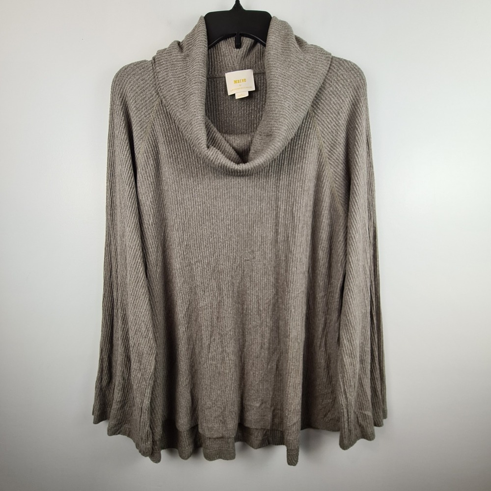 Maeve Anthropologie XL Ribbed Cowl Neck Raglan Tunic Sweater Gray Lagenlook